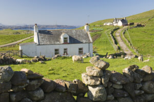 Typical crofting landscape at Blairmore, near Kinlochbervie, Sutherland in the Scottish Highlands.