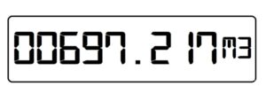 An electronic gas meter with a reading of 00697