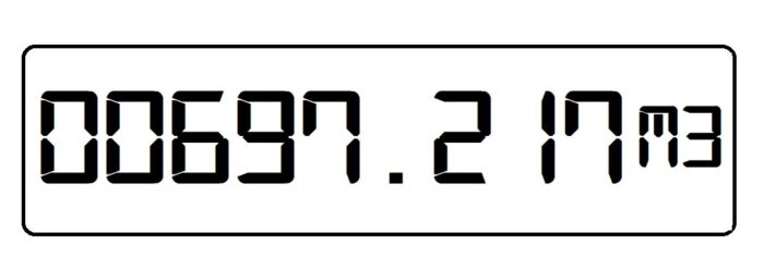 An electronic gas meter with a reading of 00697