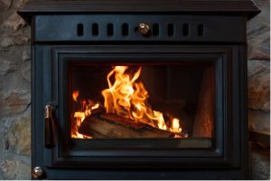 A fire in a wood burning stove