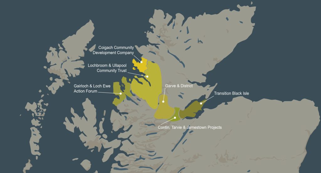 A map of the Scottish Highlands showing the locations of the HECP partner organisations